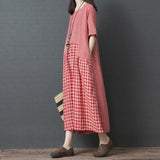 Cotton and Linen Loose Large Size Irregular Patchwork Plaid Dress