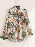 Cotton Linen Baggy Loose Pockets Vintage Floral Printed Top