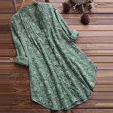 Temperament printed loose long-sleeved stand collar shirt Cotton-Linen