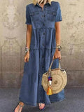 Plus Size Pockets Button Long Loose Denim Dress