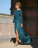 Royal Blue Slit Long Sleeve Dress