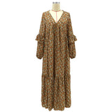 Brown Floral Printed Long Sleeve Dress