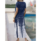 Casual Gradient Color Round Neck Split Long Short Sleeve Polka Dot Dress