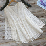 Lace flower hollow single-breasted loose fake two-piece cardigan top