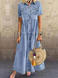 Plus Size Pockets Button Long Loose Denim Dress