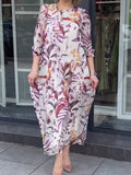 Chiffon Leaf Print Neck Tie Dress