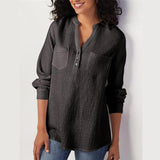 Cotton-linen mid-length long-sleeved loose Blouse