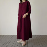 Spring Autumn Women Cotton Linen Maxi Long Dress