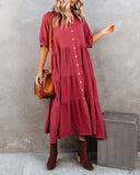 Turn-down Collar Button Solid Color A-LINE Big Swing Long Dress