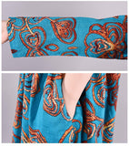 100% Cotton plus Size  Autumn Vintage Printed round Neck Dress