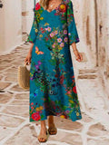 2022 Casual Floral Cotton Long Maxi Blue Dresses