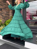 Green Chiffon V neck Dress