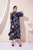 Stand Loose Slim Belt Pleated Printed Chiffon Ankle-Length Dress