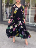 Tulle Black Floral Butterfly Print Dress
