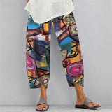 Floral Printed Elastic Waist Wide Leg print Cotton-Linen Pants