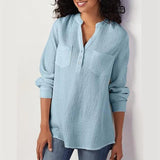 Cotton-linen mid-length long-sleeved loose Blouse