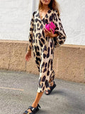 Fashion Puff Sleeve Bohemian Leopard Printed Dress