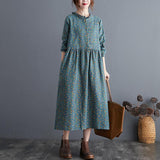 Cotton Linen Ruffle Vintage Floral Dress