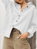 Elegant Turn-down Collar Linen Cotton Shirt