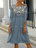 Floral Elegant Crew Neck Ruched A-Line Dress