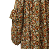 Brown Floral Printed Long Sleeve Dress