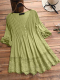 Cotton Linen Tunic Blouses Lace White V-neck Long Sleeve Tunics