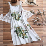 Plus Size Lady Flower Print Cotton Linen Sleeveless Dress