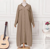 Vintage Solid Maxi Vestido Women Autumn Shirt Dress