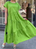 Green Round Neck Short Sleeve Summer Dress