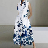Blue Floral Lapel Dress