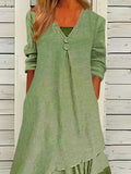 Cotton Color Block Casual Loose Dress