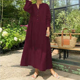 Women Casual Solid Long Pockets Long Maxi Vestidos Office Cotton Dress