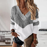 Color Block Leopard Print Knitted Sweater