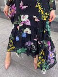 Tulle Black Floral Butterfly Print Dress