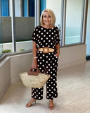 Polka Dot short Sleeve Top and Trousers Two-Piece Set