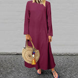 2021 Autumn Long Sleeve Vintage Long Vestidos Robe Pockets Cotton Dress
