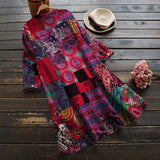 Plus Size Clothing Fashion Casual Loose Linen Printed Buttons