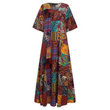 Women's Summer Sundress Kaftan Printed Maxi Dress Casual Short Sleeve