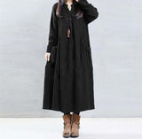 Retro V-neck Long Sleeve Pocket Dress