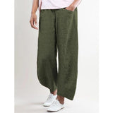 Women Elastic Waist Pockets Cotton Solid Linen Pants