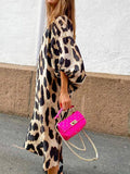 Fashion Puff Sleeve Bohemian Leopard Printed Dress