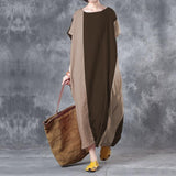 Fashion Color Matching O-neck Chiffon Cotton Dress