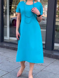 Blue Round Neck Short Sleeve Dress