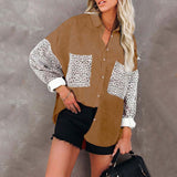 Leopard Print Stitching Corduroy Overshirt Jacket