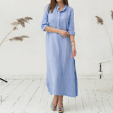 Cotton linen Women's Dresses Cotton Long Sleeve Plain Casaul Dress