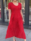 Red Round Neck Polka Dot Slim Dress