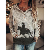 Horses Print Women's Casual Long Sleeve Hoodie