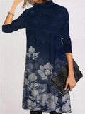 Hot-selling long-sleeved high-neck flower mid-length dress