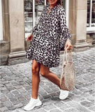 Boho Leopard Print 3/4 Sleeve Dress