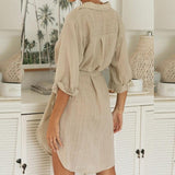 Cotton Linen Buttons Elegant Turn-down Collar Shirt Dress